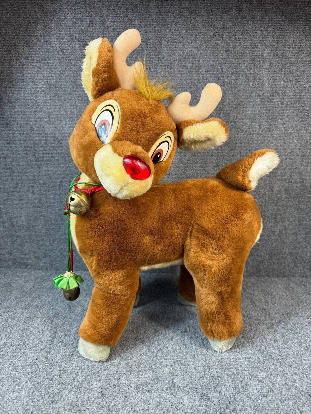 Vintage RudolphThe Red Nosed Reindeer Plush Applause Korea Light Up Nose No Work
